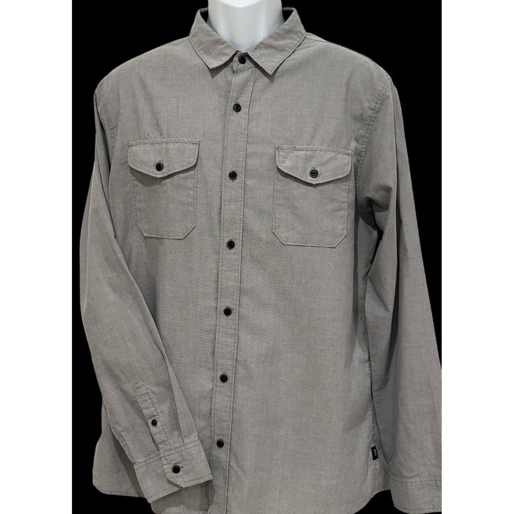 Roark Mens Shirt L Blue Chambray Flap‎ Pockets Stitching Classic Fit Button